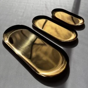 Golden Stainless Steel Oval Serving Plate - (3 Pieces)